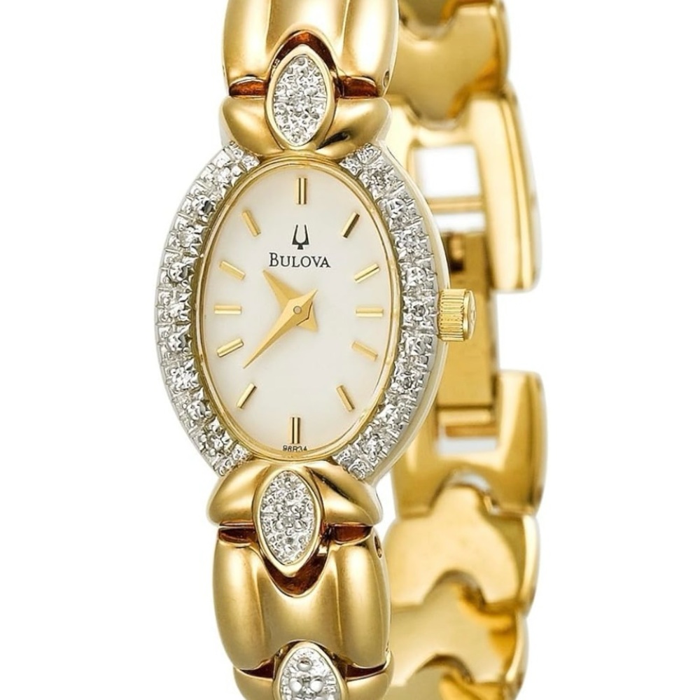 Bulova Women's Gold and Silver Watch with Crystal Details